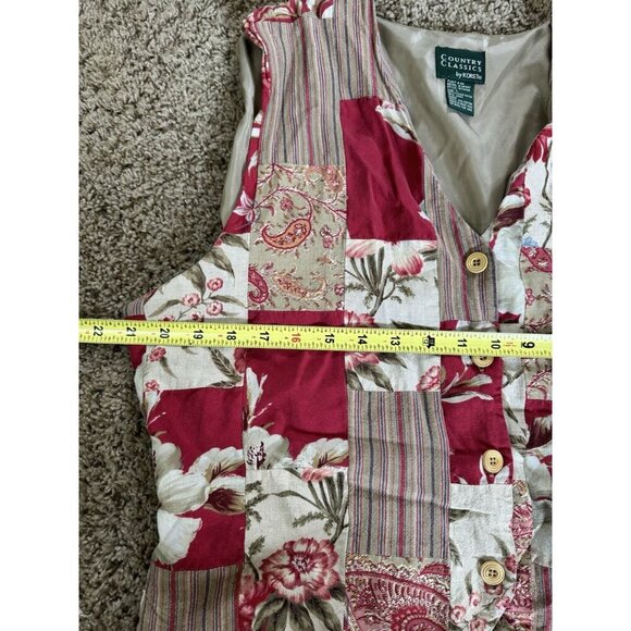 VINTAGE Womens Vest Patchwork Floral Striped Cottage Prairie Peasant Academia L - Picture 6 of 7